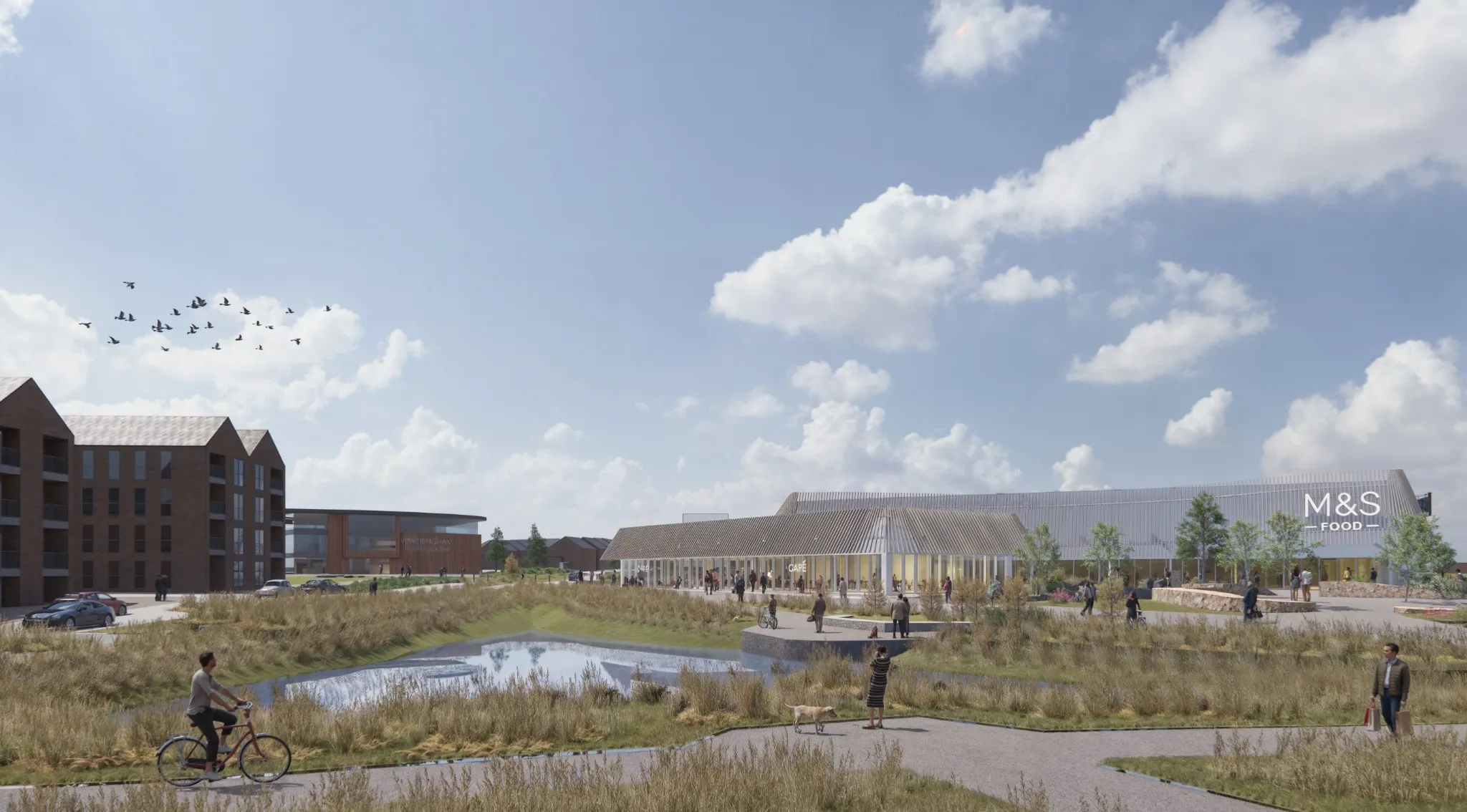 View of The Hub showing M&S Food and café